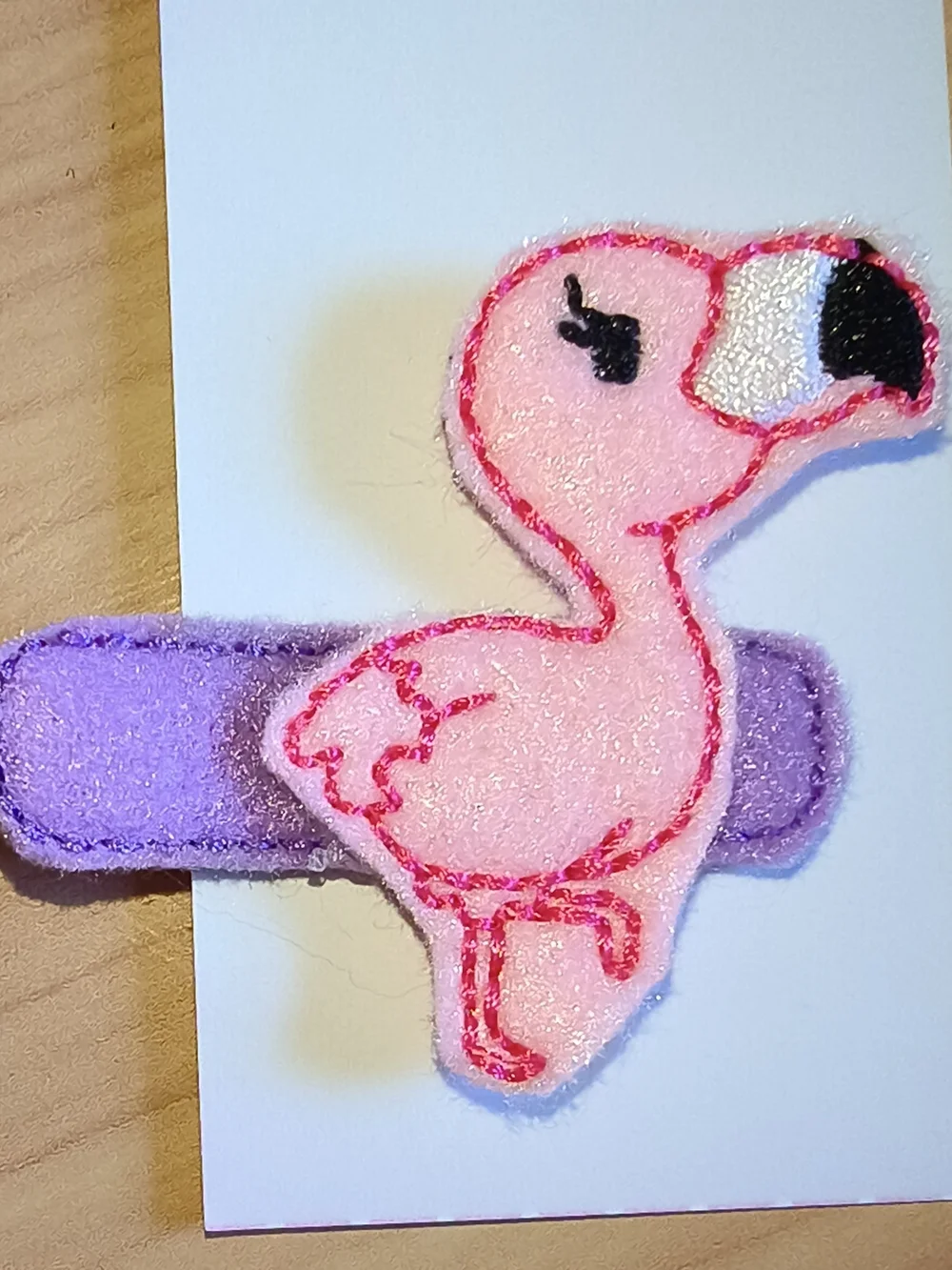 Cute Pink Flamingo Embroidered Hair Clip